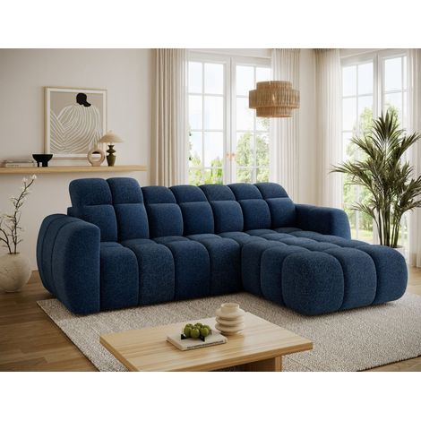 Ecksofa mit Schlaffunktion Sofa SALONIA Stoff Bubble Dunkelblau Ottomane Rechts (1/5)
