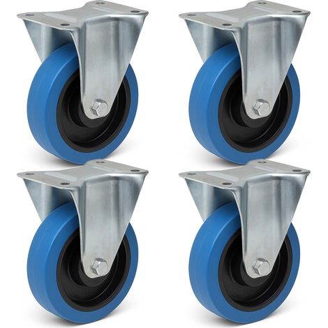 Wiltec Kit de 4 Roulettes fixes – Ø 160 mm – Capacité de charge 300 kg – Roue en plastique bleu avec Plaque de montage – Dispositif de transport, usage sans traces