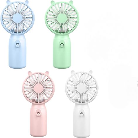 Juego de 4 mini ventiladores personales portátiles con simpáticas orejas de oso, ideales para la oficina, actividades al aire libre, desplazamientos y para maquillarse. Disponibles en 4 colores. (1/5)