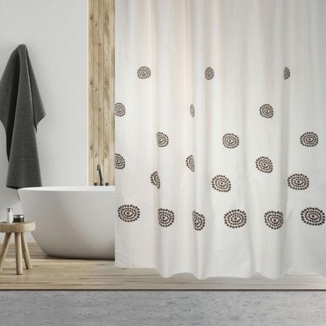 Rideau de douche Coton & Polyester TRIBAL 180x200cm QUALITE PREMIUM Beige & Marron - Anneaux inclus MSV (1/4)