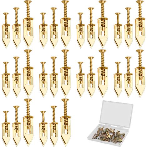 Lot de 60 chevilles auto-perceuses - 3 tailles - Chevilles sans perçage avec vis, vis métalliques et kit d'ancrage en acier galvanisé, pas besoin de percer dans le mur (1/5)