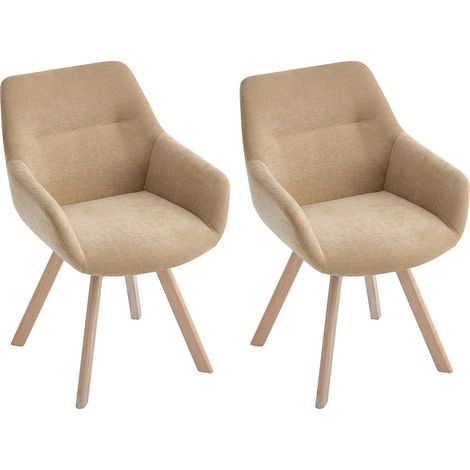 Sedia girevole con braccioli in Tessuto e rovere Beige - Lotto di 2 - VELBURY
