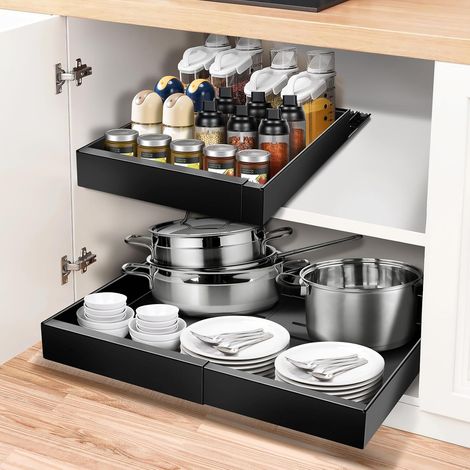 Tiroir Coulissant Cuisine, Rangement et Organisation de cuisine 32-52cm, Armoire Rangements tiroir avec Glissière Silencieuse et Démontable, Organisateur Tiroir pour Rangement Cuisine (1/5)