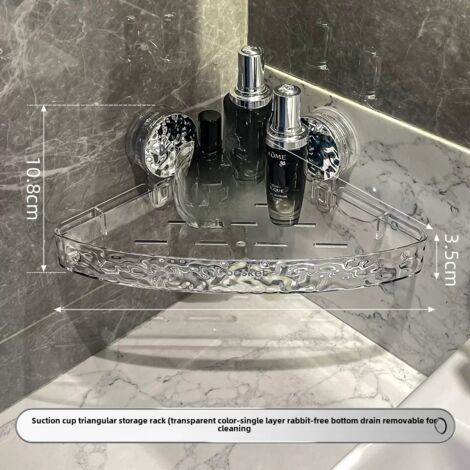 Étagère de rangement triangulaire transparente argentée pour WC, fixation murale sans perçage, rangement d'angle pour lavabo, sans perçage