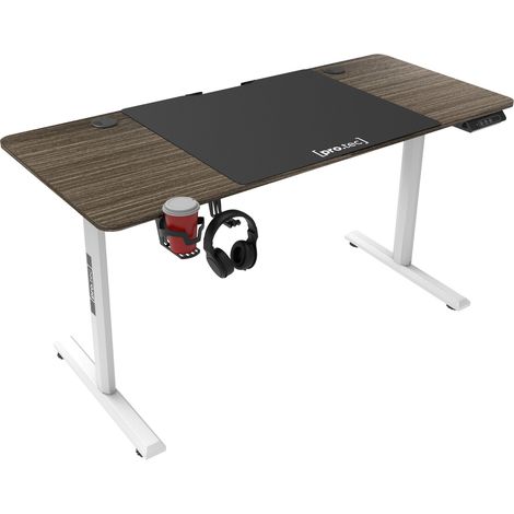 Bureau poste de travail table électrique à hauteur réglable 140 x 60 x 72 - 117 cm effet bois foncé