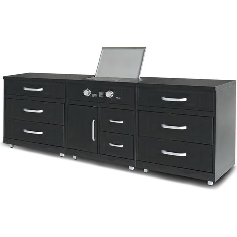 Oviala – Cuisine d'extérieur 3 éléments en acier inoxydable – Gazinière 2 brûleurs laiton – Dimensions 96x81x66cm – Rangement tiroirs amortis