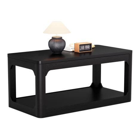 Tavolino da caffè lungo 100 cm con due vani portaoggetti, piano spesso 3 cm, adatto a soggiorni e camere da letto, design semplice e moderno, nero. 1005044,5 cm (1/5)