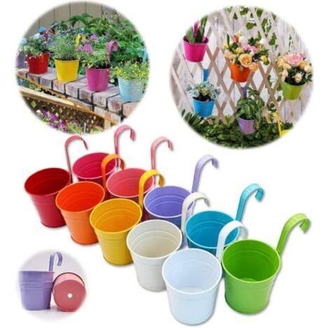Ineasicer Grand Pot de Fleurs en métal avec Trou de Drainage, Crochet Amovible (10 pièces avec 10 Couleurs Assorties) (1/4)