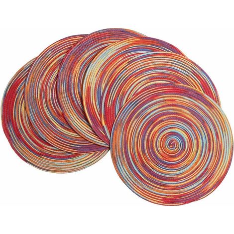Set de Table PP Tressé Lot de 6 Set de Table Rond Lavable Résistantes à la Chaleur Antidérapant 15''/38cm (1/4)