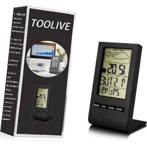 Station météo sans Fil, Thermomètre Hygromètre Baromètre Intérieur Extérieur, Horloge Numérique Réveil avec capteur extérieur Affichage Heure Date Jour Phase de Lune(Noir) (1/5)