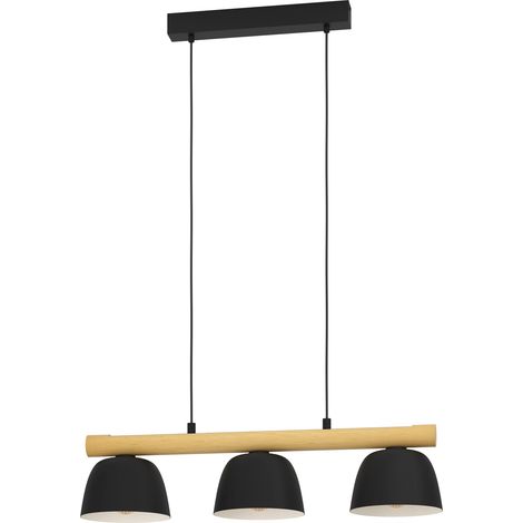EGLO Hängelampe Sherburn, Pendelleuchte Esstisch 3-flammig, Esszimmerlampe aus Metall in Schwarz und Holz in Naturfarben, FSC100HB, Hängeleuchte mit E27 Fassung (1/5)