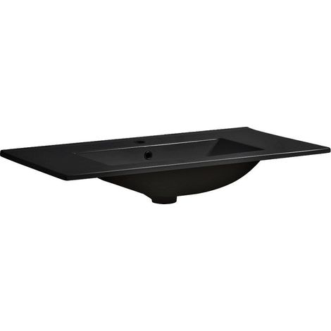 Waschbecken Aus Schwarzer Keramik Matt 80 Cm, Einloch Mit Überlauf  Matera (1/5)