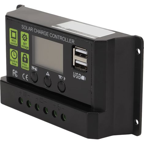 Contrôleur de charge solaire PWM avec affichage numérique et autotest, régulateur intelligent pour panneaux solaires 20 A (1/5)
