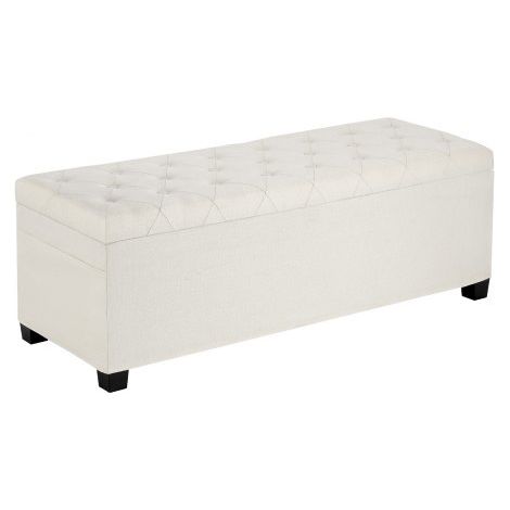 Sitzhocker mit Stauraum 110 x 40 x 40 cm Fußbank Aufbewahrungsbox bis 299,37 kg belastbar, hochklappbare gepolsterte Sitzbank mit Metallrahmen, Ottomane für Wohnzimmer Schlafzimmer Beige (1/5)