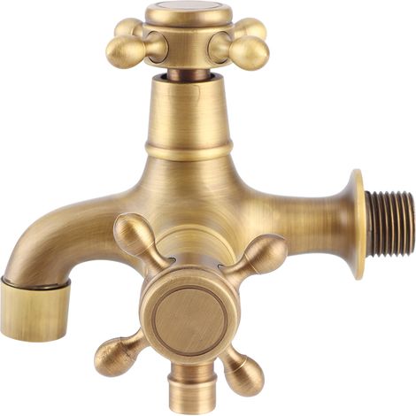 Robinet d'eau froide simple en cuivre rétro doré pour lavage machine, serpillière, piscine, filetage G1/2 pouce, robinet de salle de bain. (1/5)