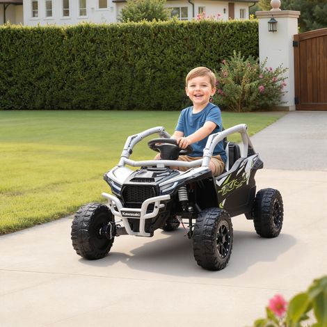 Veicolo fuoristrada elettrico da 12V per bambini, con telecomando, luci a LED, musica e clacson, per bambini dai 3 agli 8 anni, colore grigio.