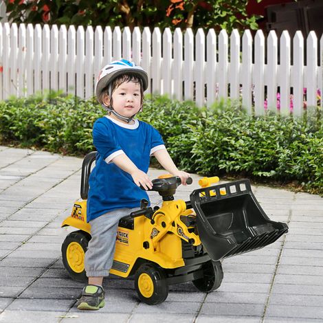 Excavatrice à cheval pour enfants avec pelle - jaune+noir - 1,5-4 ans - capacité 30 kg - rangement sous siège - Qualité