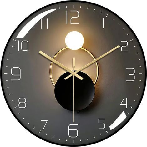 Horloge Murale Silencieuse,Pendule Murale de 30 cm de Diamètre, Horloge Murale Ronde Numérique à Quartz, Adaptée au Salon, au Bureau, à la Chambre à Coucher, à la Cuisine (Noir) (1/5)