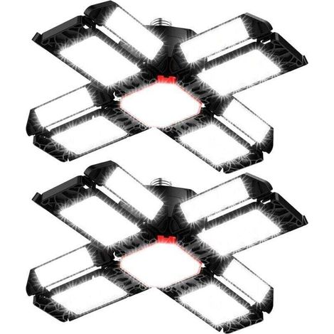 LED Lampe d'atelier Eclairage de garage 2 PCS,Plafonnier déformable avec 12 Panneaux Réglables - E26 / E27 Bay Light pour cave magasin atelier (1/4)