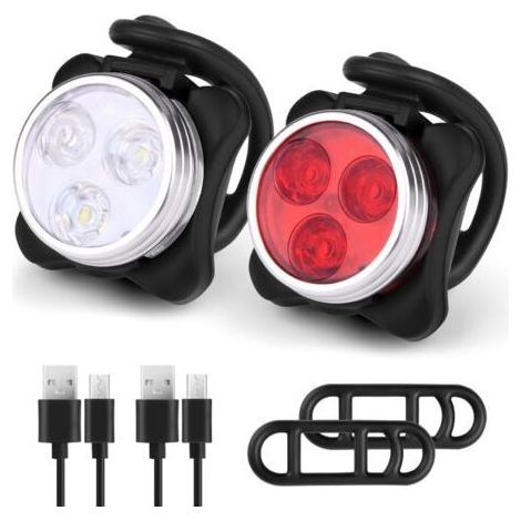 Luz LED para bicicleta, kit de luces delanteras y traseras recargables, faro LED impermeable y resistente a los golpes, compatible con bicicletas de montaña, bicicletas y cochecitos de bebé. (1/5)