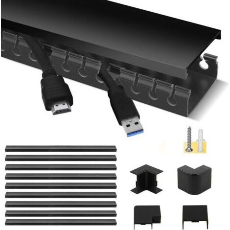 BARKBUSTERS Conduit de Câbles, Cable Goulotte Rangement pour Câbles PVC auto-adhésif, Panneau de Gestion de Câbles, Conduit de Câble Goulotte, Organisateur pour câbles, 9x39cm, longueur 3,5m, Noir (1/5)