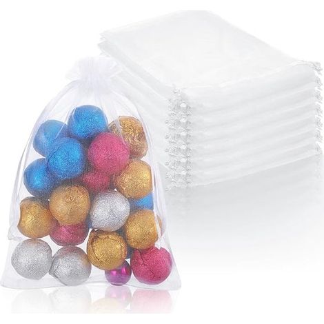 50 weiße Organzabeutel 15 x 19 cm transparente Beutel mit Netzgewebe und Kordelzug geeignet als Dankeschön-Tüten für Hochzeiten und Partys oder (1/2)