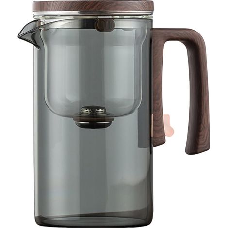 Théière en verre avec infuseur, théière à séparation d'eau, manche en bois, verre borosilicate résistant à la chaleur, avec filtre (700 ml, gris) (1/5)