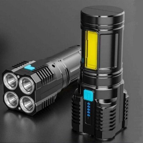 LED-Taschenlampe, wiederaufladbar, hohe Leuchtkraft, 4 Modi, Etanche Portée, 200 m, Camping Randonnée (1/3)