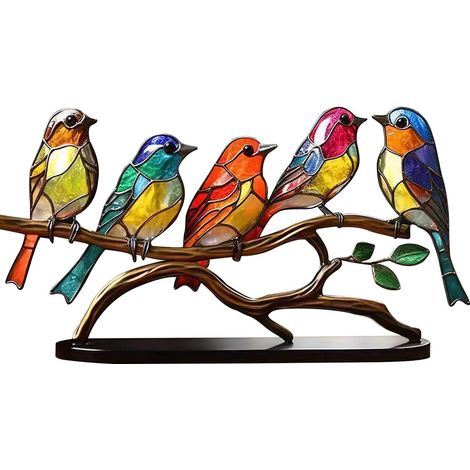 Oiseaux colorés décoratifs à poser, style moderne, en acrylique. Figurines décoratives pour salon, chambre, bureau ou armoire.