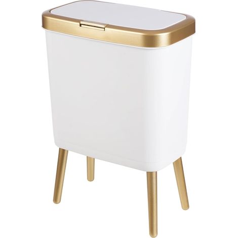 Cubo de basura con 4 patas rígidas. Cubos de cocina, clasificados como cubos de basura para residuos de cocina. Cubo de reciclaje con tapa. Clasificado como cubo para residuos secos/húmedos de menos d (1/5)