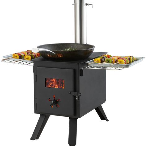 Poêle à bois portable en acier allié, 218,4 cm, avec cheminée et gants, cuisiner et chauffer en extérieur, pour camping (1/5)