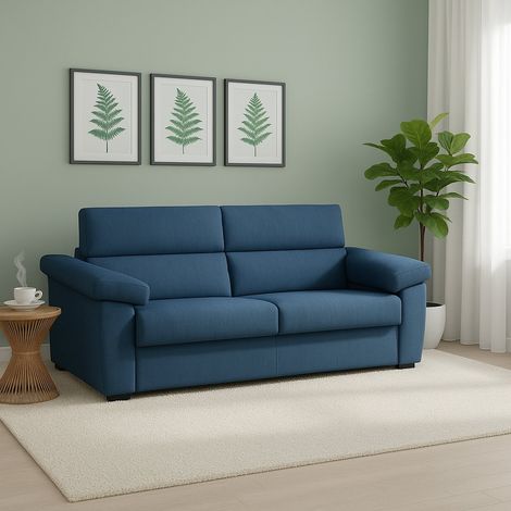 Dmora - Sofá cama 2 plazas Quintiliana, Sofá convertible para salón, acolchado, desenfundable, calidad 100% Made in Italy, 205x95 h100 cm, Azul (1/5)