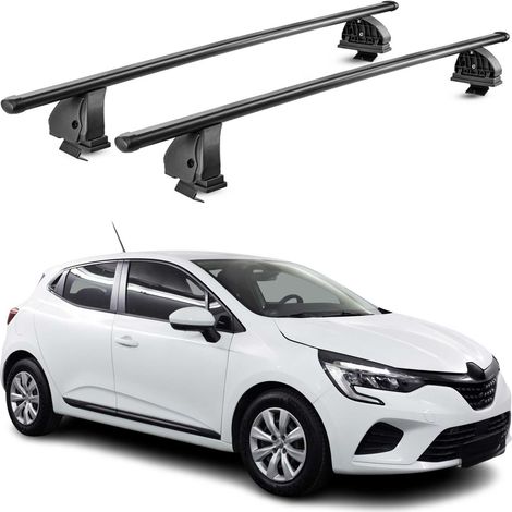 OMAC Barres de toit transversales en acier pour Renault Clio V 2019-2026 – TÜV / DIN 75302:2019 – Antivol inclus – Rainure en T (accessoires) – Charge max 75 kg – 2 barres – Noir