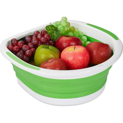 Relaxdays Scolapasta Pieghevole, Bacinella Colapasta Salvaspazio, Ciotola Scolatutto Plastica, 13,5x33,5x32,5 cm, Verde