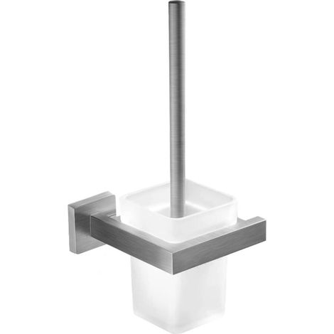 Brosse de Toilette avec Rechange, WC en Verre Mat et Satiné, Kit de Fixation Murale et Debout, Accessoires de Salle de Bain, Support Amovible en Acier Inoxydable Brossé Argent