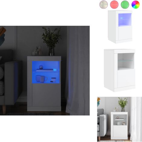 Armoire latérale avec éclairage LED blanc bois d'ingénierie - Meuble De Rangement - Armoire Blanche - Meuble Moderne - Luminaire Led - Armoire Avec Lumière (1/5)