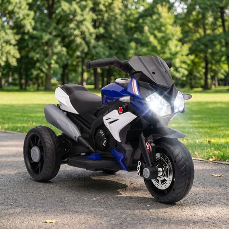 Moto électrique enfants 3 roues 6 V, voiture électrique enfants 3 à 5 ans, effets lumineux et sonores, 86x42x52cm, bleu (1/5)