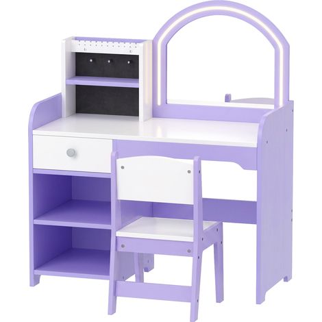 AIYAPLAY Toeletta per Bambine con Sgabello, Portagioielli, Luci, Viola (1/5)