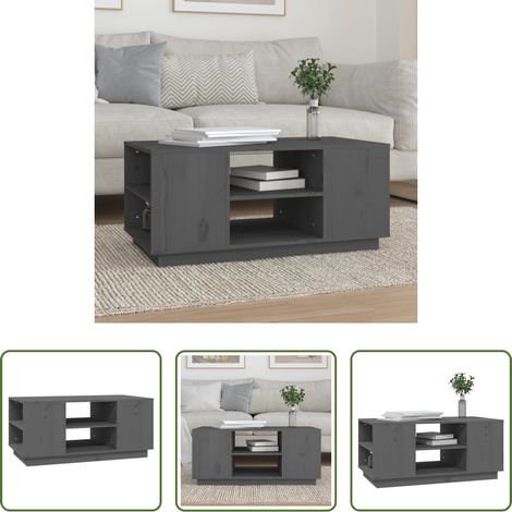 Bois de pin - Table basse Gris 90x49x40,5 cm Bois massif de pin (1/5)