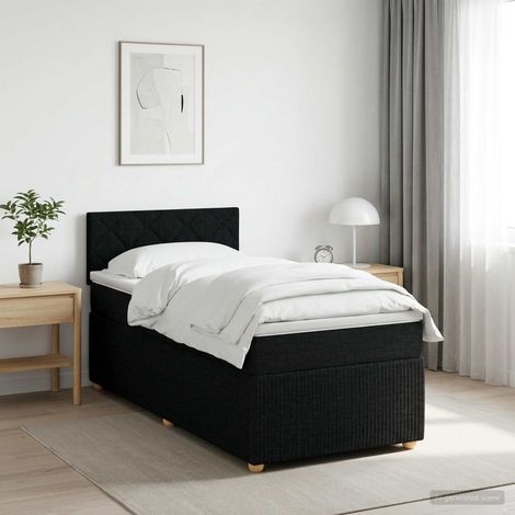Cama box spring con colchón con cabecera Negro 80 x 200 cm Tela (1/5)