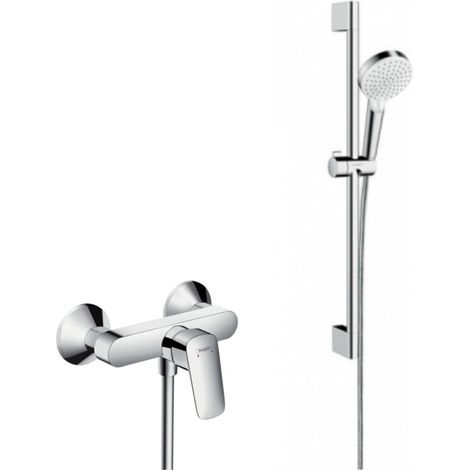 Hansgrohe Conjunto de ducha Mezclador Logis + Teleducha de 2 chorros + Barra de 65 cm + Flexo, Cromo (71600000-CROMETTA) (1/5)