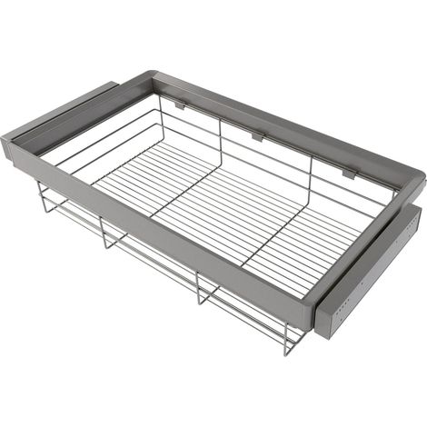 Emuca Kit cassetto in filo metallico e telaio regolabile Quartz per armadi, chiusura ammortizzata e estrazione totale, modulo da 90 cm, finitura titanio (1/5)