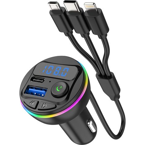 Autoradio MP3 Bluetooth avec câble de charge 3 en 1, charge rapide 5 V 3 A, appels mains libres V5.3 – Noir (1/3)