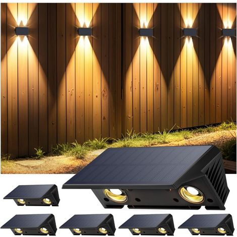 Applique Solaire Extérieur, Nouvelle Génération 2025 Haut & Bas Applique Murale Solaire Blanc Chaud 1500mAh Lampe Solaire Murale Extérieur IP67 Étanche 6 Articles 120 Lumens pour Clôture Jardin (1/4)