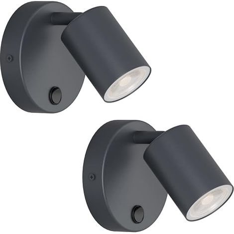Applique Murale Interieur, GU10 Spot Mural, Lampe Murale Orientables Bouton, Spot de Plafond Aluminium, Chambre Salon Cuisine, Ampoule non Incluse, Anthracite (1/5)
