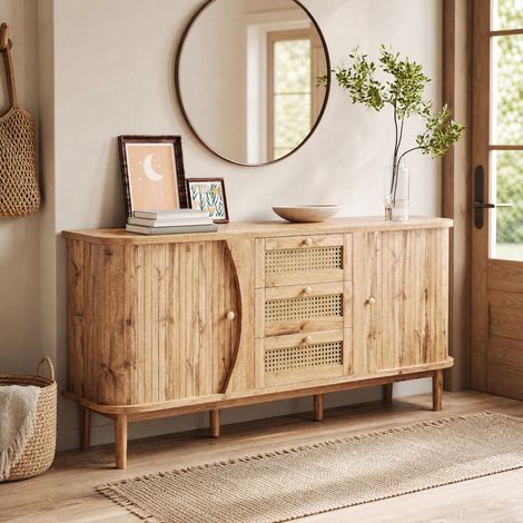 CHICFURN Aparador 140,5 x 40 x 76 cm de aglomerado color madera con puertas correderas (1/5)