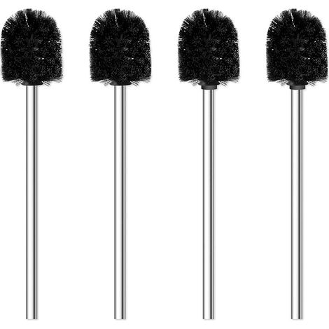 Toilet Brush, 4PCS Toilet Brushes with Stainless Steel Handle, Standing Stainless Steel Toilet Brushes for Bathroom Toilet-Ergonomic, Elegant,Durable (Black)