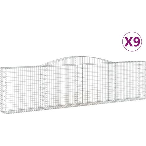 Set 9 cestini per gabbioni recinzione a gabbia muro di contenimento ad arco 400 x 30 x 100/120 cm ferro zincato Argento 020041290