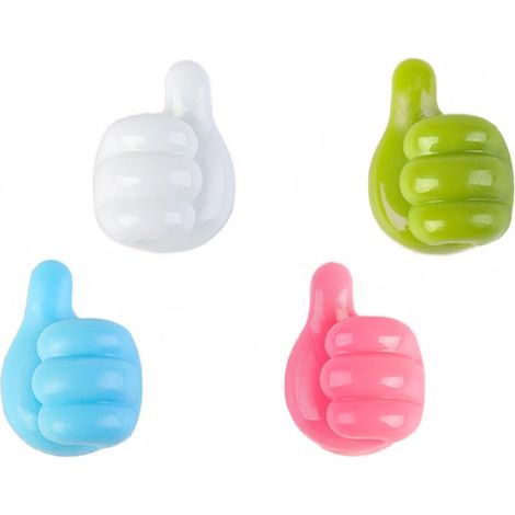 Set di 4 ganci adesivi da parete in silicone a forma di pollice alzato, con clip autoadesive per riporre cavi, cuffie e spine. - AquaForge (1/5)