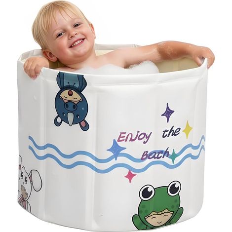 Baignoire portable améliorée pour tout-petits - Baignoire pliable pour bain profond, montage en une seconde, rangement facile, légère, indispensable en voyage pour 12-60 mois (Noir) (1/5)